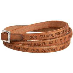 Our Father Prayer Tan Leather Wrap Bracelet