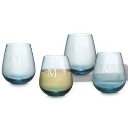 Personalized Blue Stemless Wine Glasses