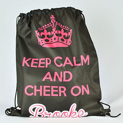 Keep Calm and Cheer On Personalized Drawstring Tote