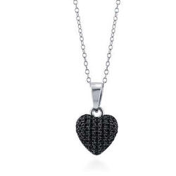 Sterling Silver Black CZ Heart Necklace