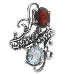 Magical Union Garnet and Blue Topaz Cocktail Ring