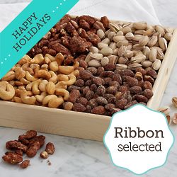 Simply Nuts Gift Tray with Happy Holidays Ribbon