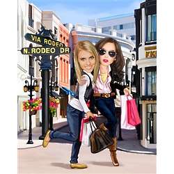 Girl's Day Out on Rodeo Drive Caricature Art Print