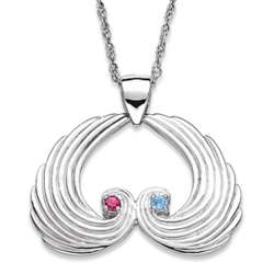 Sterling Silver Couple's Angel Wing Birthstone Necklace