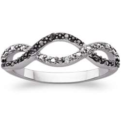 Sterling Silver Black and White Diamond Accent Wave Ring