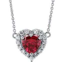 Sterling Silver Simulated Ruby CZ Halo Heart Necklace