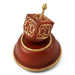 Festive Musical Dreidel with Wooden Base and Gold Accents