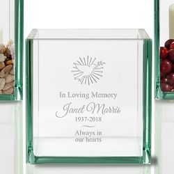 In Loving Memory Personalized Glass Cube Candle Holder