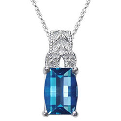 Swiss Blue Topaz Pendant in 14K White Gold with Diamond Accents