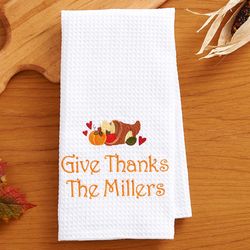 Personalized Give Thanks Waffle Weave Hand Towel