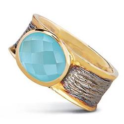 Chalcedony Ring with Etched Band