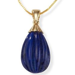 Fluted Lapis and 14k Gold Drop Pendant