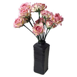 Dozen Pink Paper Roses in a Black Ceramic Vase