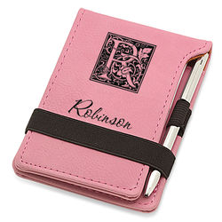 Personalized Initial Monogram Pink Leatherette Notepad & Pen