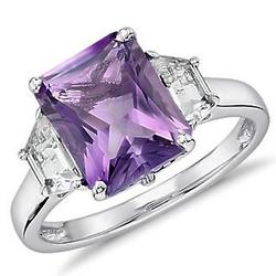 Amethyst and White Topaz Radiant Cut Ring