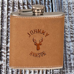 Deer Head Personalized Leather Flask