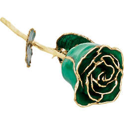 Lacquered Emerald Green Rose with Gold Trim