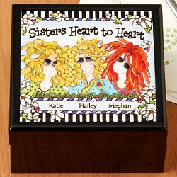 Personalized We Are Sisters Tile Top Keepsake Box