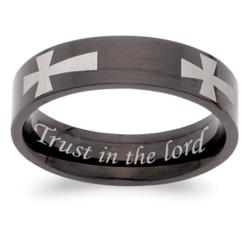 Men's Black Stainless Steel Cross Engraved Ring