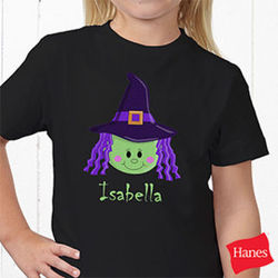 Girl's Personalized Halloween Witch T-Shirt