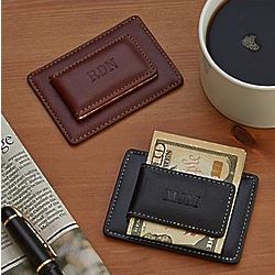 Personalized Leather Money Clip and Card Holder
