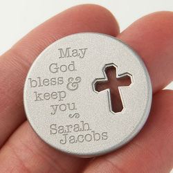 Personalized May God Bless & Keep You Cross Pocket Token
