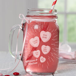 Conversation Hearts Personalized Glass Mason Jar