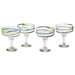 4 Recycled Spiral Margarita Glasses