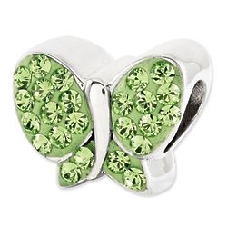 Green Swarovski Elements Butterfly Bead in Sterling Silver
