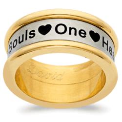Stainless Steel Two-Tone Two Souls One Heart Engraved Band