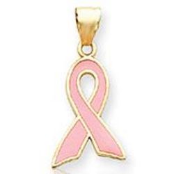 14k Yellow Gold Pink Enamel Breast Cancer Awareness Pendant