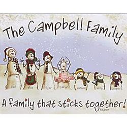 Personalized Snowmen Stick Family Wall Canvas