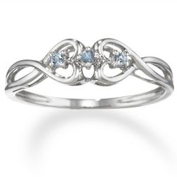 14K White Gold Aquamarine Double Heart Promise Ring