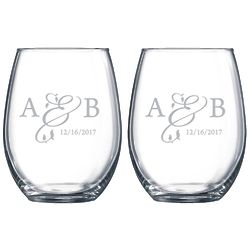 Personalized Initials and Date Stemless Wine Glass