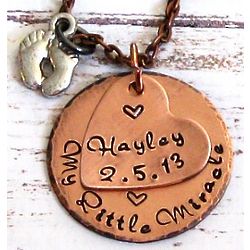New Mom's Little Miracle Hand Stamped Personalized Necklace