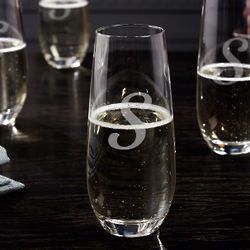4 Reims Engraved Stemless Champagne Flutes