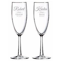 Personalized Bride and Groom Glass Toasting Flutes