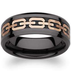 Men's Black Ceramic and Rose Gold Steel Inlay Band