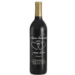 Reserve Cabernet Two Hearts One Love Etched Wine Bottle