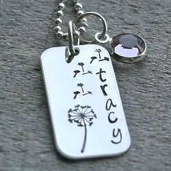 Dandelion Flower Girl Personalized Hand Stamped Necklace