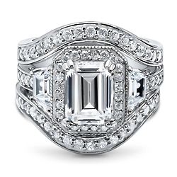 3-Piece Modernized Sterling Silver Emerald CZ Halo Ring
