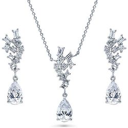 Pear Cubic Zirconia Cluster Bridesmaids Necklace and Earrings