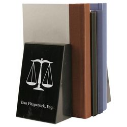 Personalized Marble Scales of Justice Bookends in Black