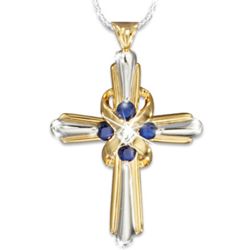 Heaven's Eternal Promise Sapphire and Diamond Cross Necklace
