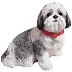 Life Size Silver and White Shih Tzu Sculpture