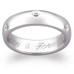 Sterling Silver Engraved Diamond Promise Message Band
