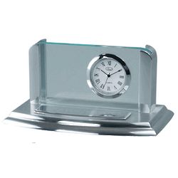 Two Tone Silver Business Card Holder and Clock