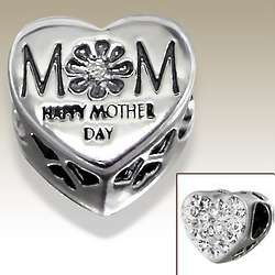 Happy Mother's Day Cubic Zirconia Charm Bead