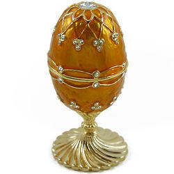 Orange Peel Musical Faberge Egg with Gold Spiral Base