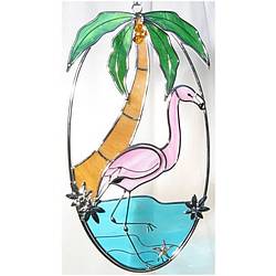 Pink Flamingo Oval Stained Glass